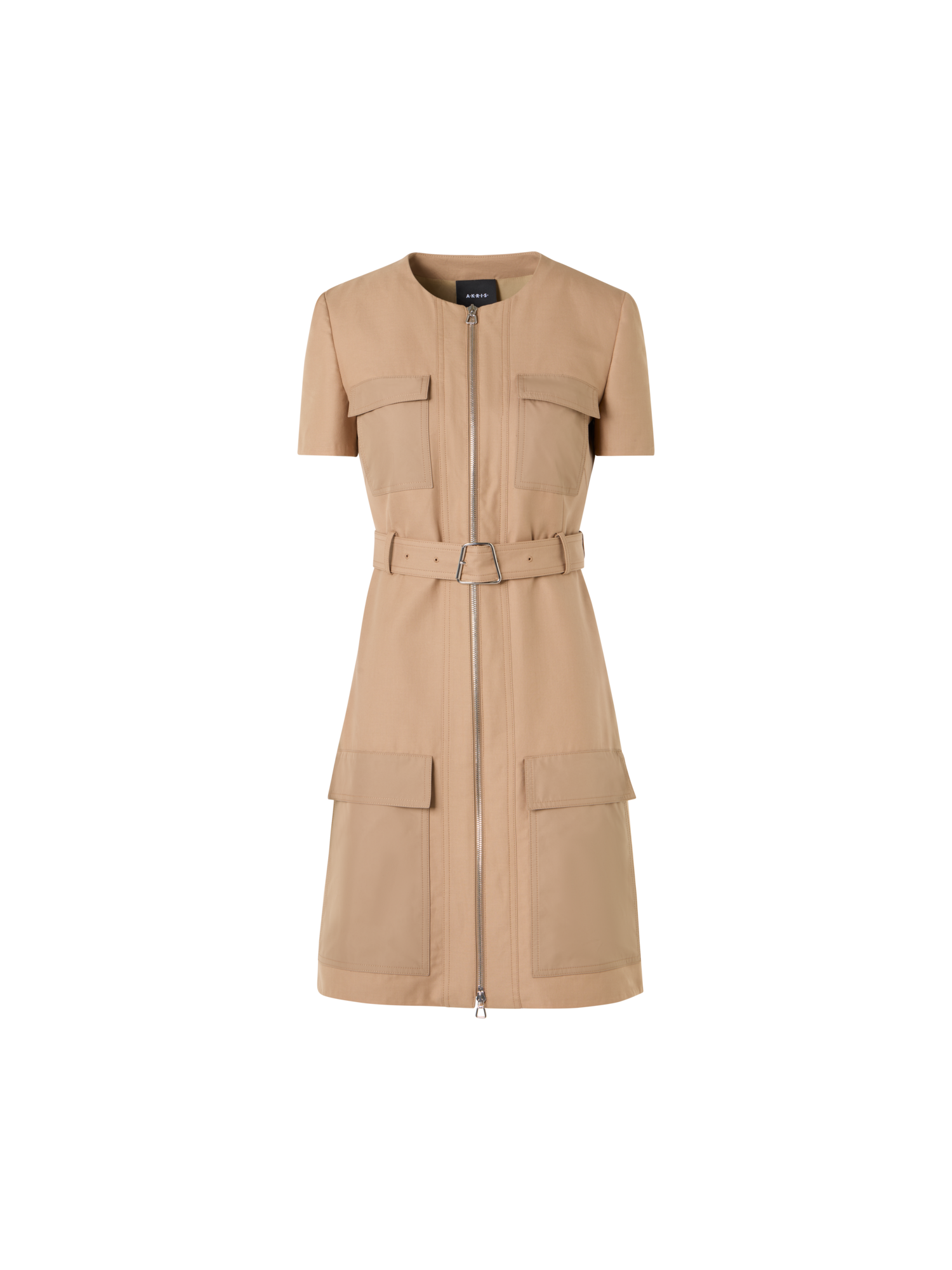 Designer Kurzärmeliges Kleid aus Baumwoll-Doubleface - Beige