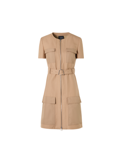 Designer Kurzärmeliges Kleid aus Baumwoll-Doubleface - Beige