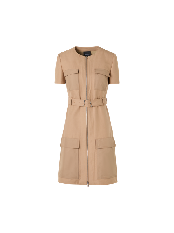 Designer Kurzärmeliges Kleid aus Baumwoll-Doubleface - Beige