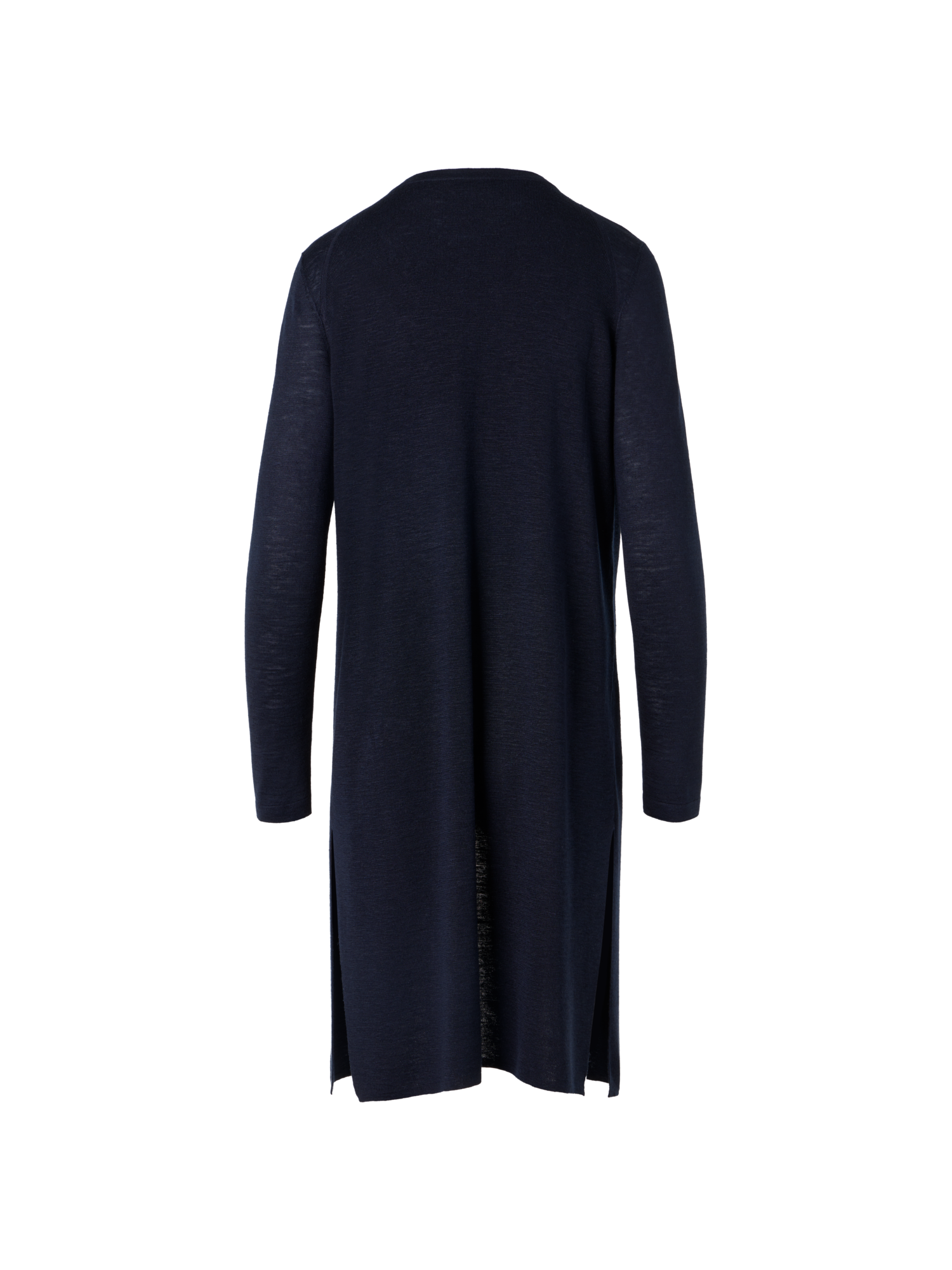 Designer Langärmeliger Strickmantel aus Leinen-Seide - Dunkelblau
