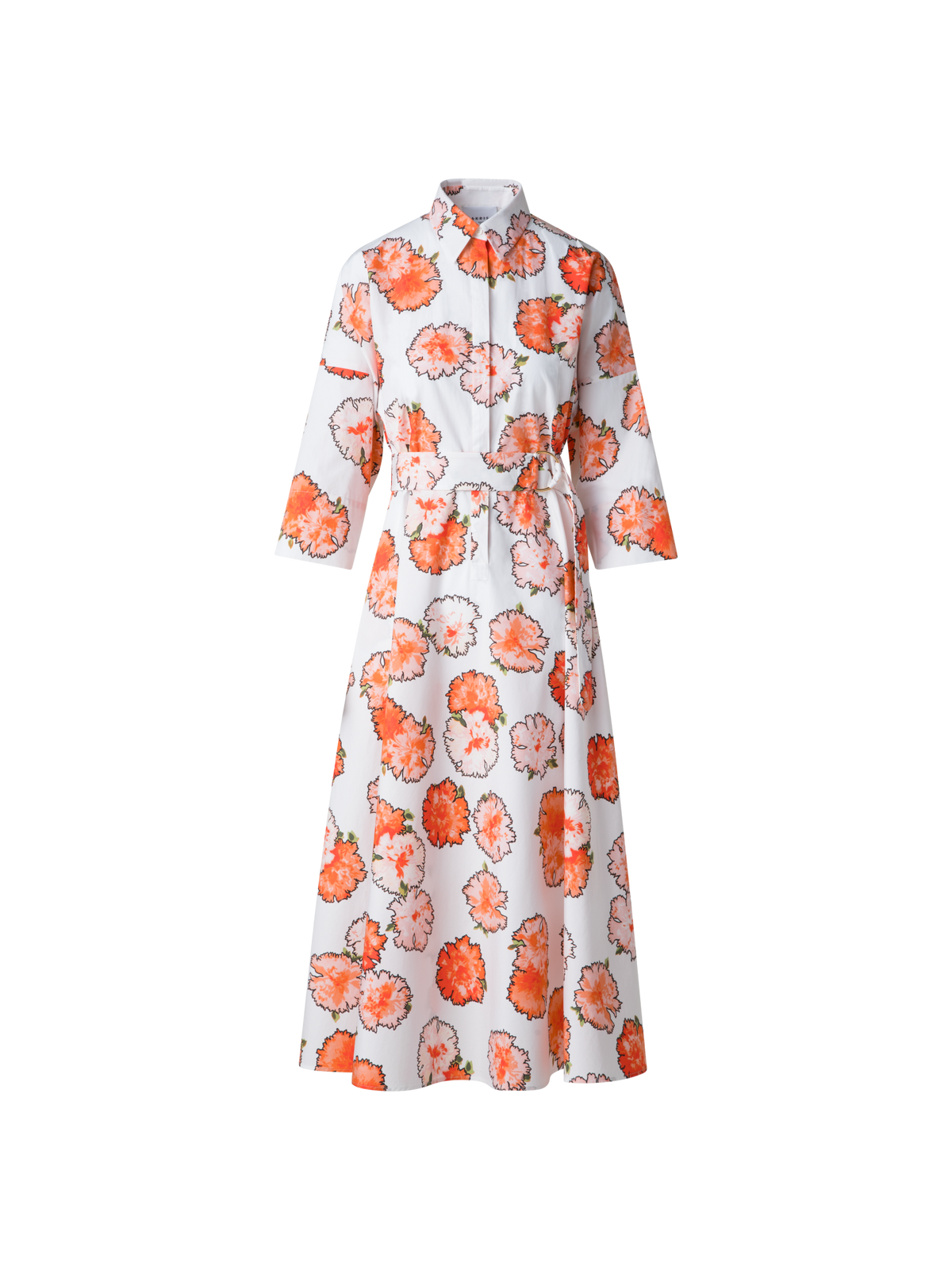 Designer Midi-Blusenkleid mit geblümtem Carnation Druck - Bunt - Orange