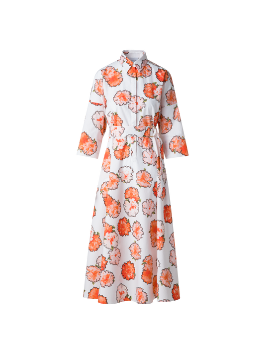 Designer Midi-Blusenkleid mit geblümtem Carnation Druck - Bunt - Orange
