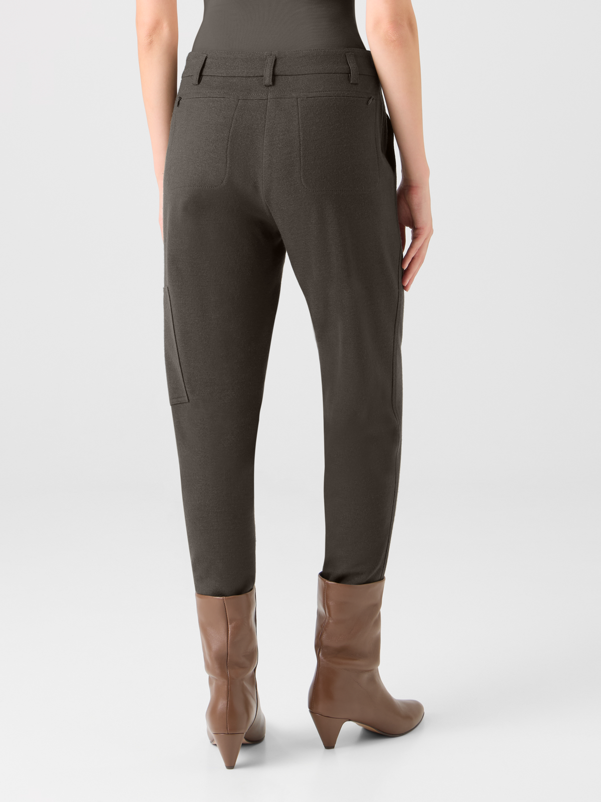 Designer Konische Cargo-Hose aus gerauhtem Wolljersey - Braun #editorial