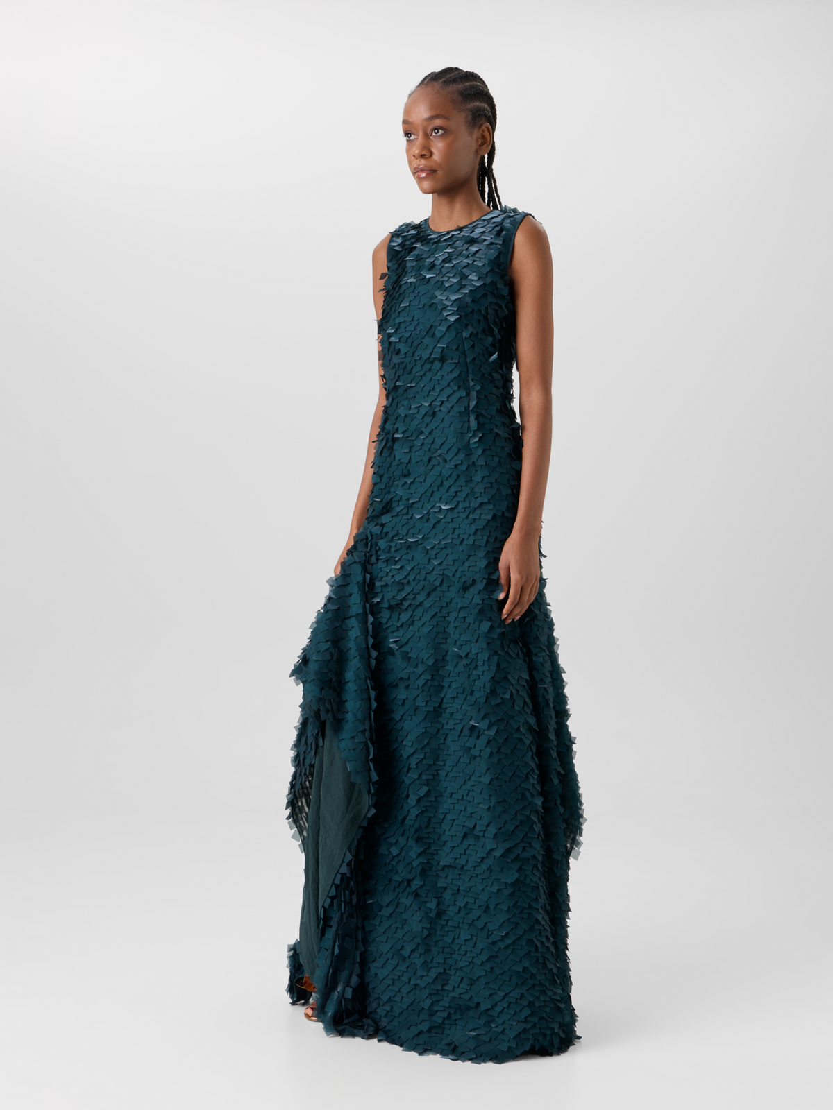 Designer Asymmetrische Robe in Layered Organza Tiles - Grün 
