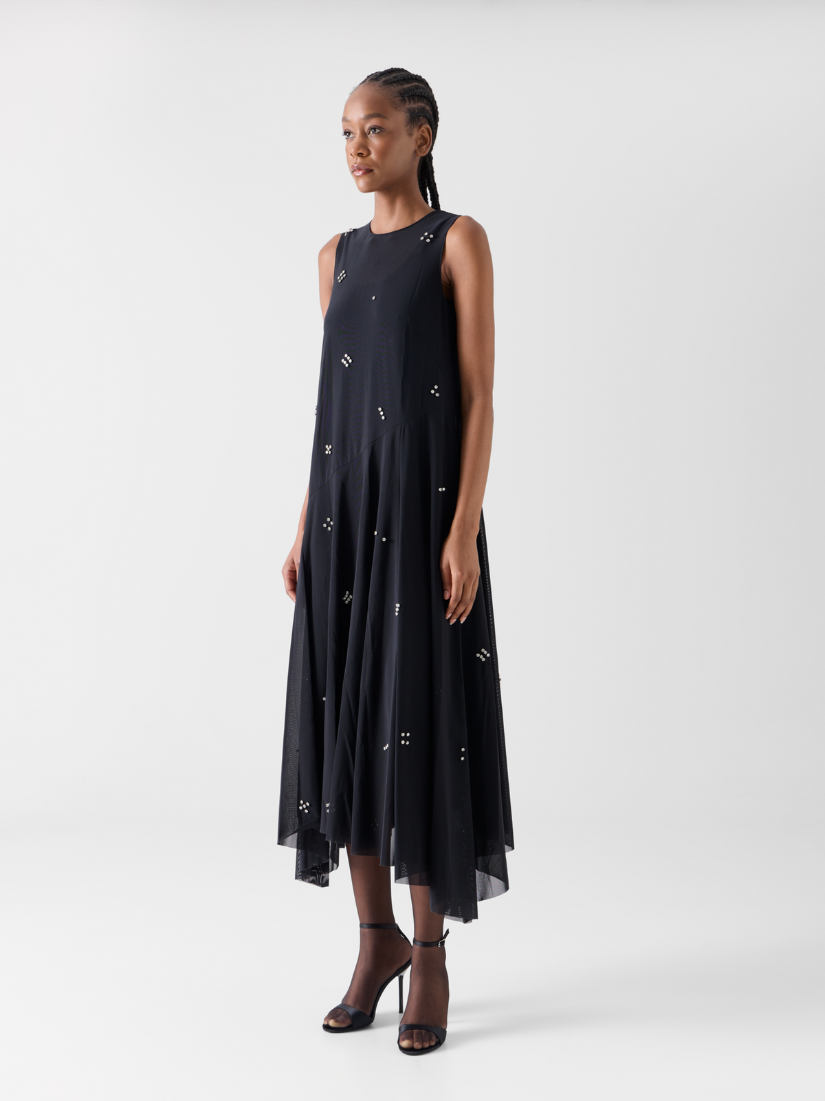 Designer Midikleid aus Tüll mit Diamond Dice Verzierung - Schwarz 