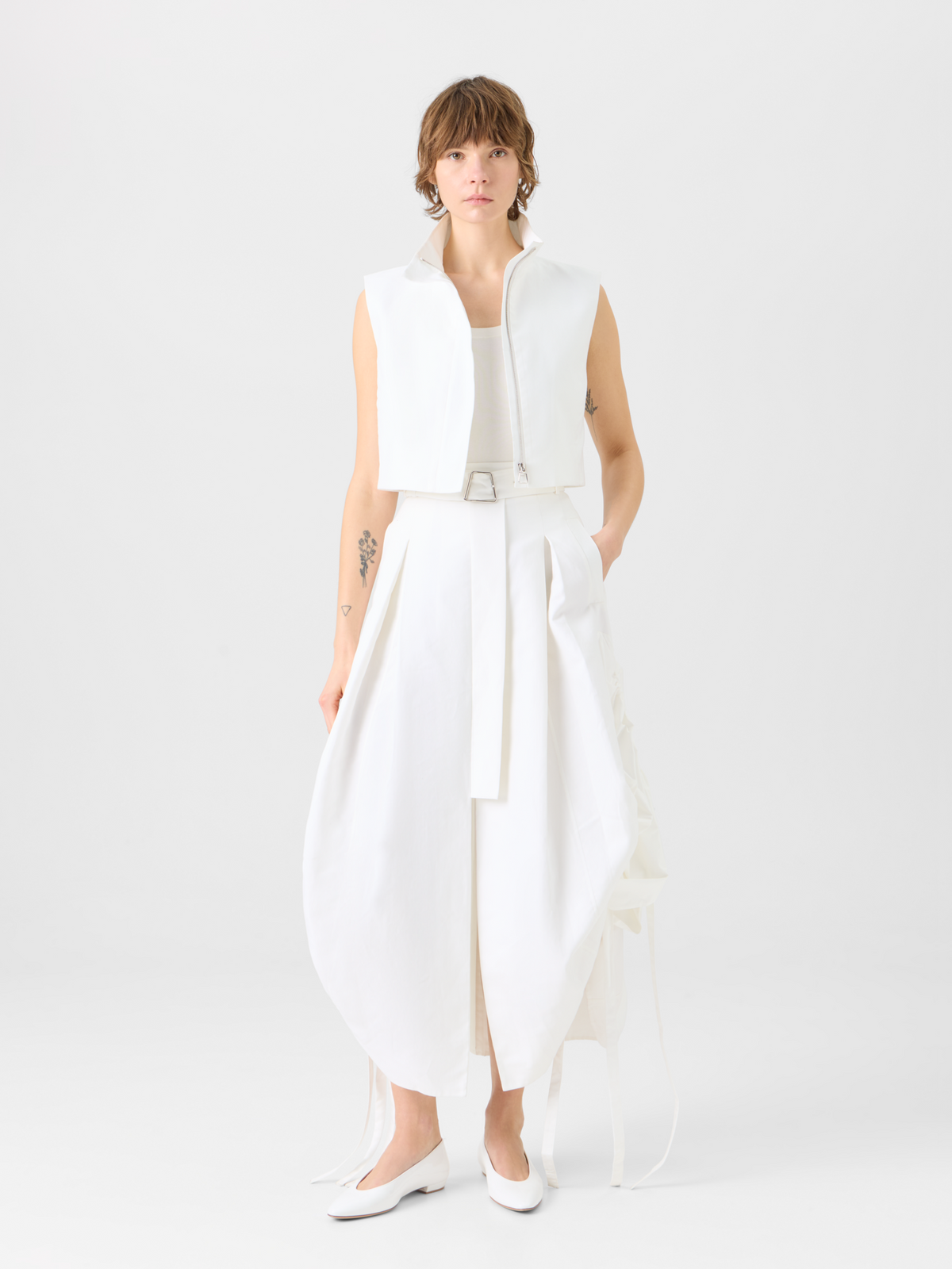Designer Midirock aus Baumwolle mit Kordelzug - Ecru #editorial