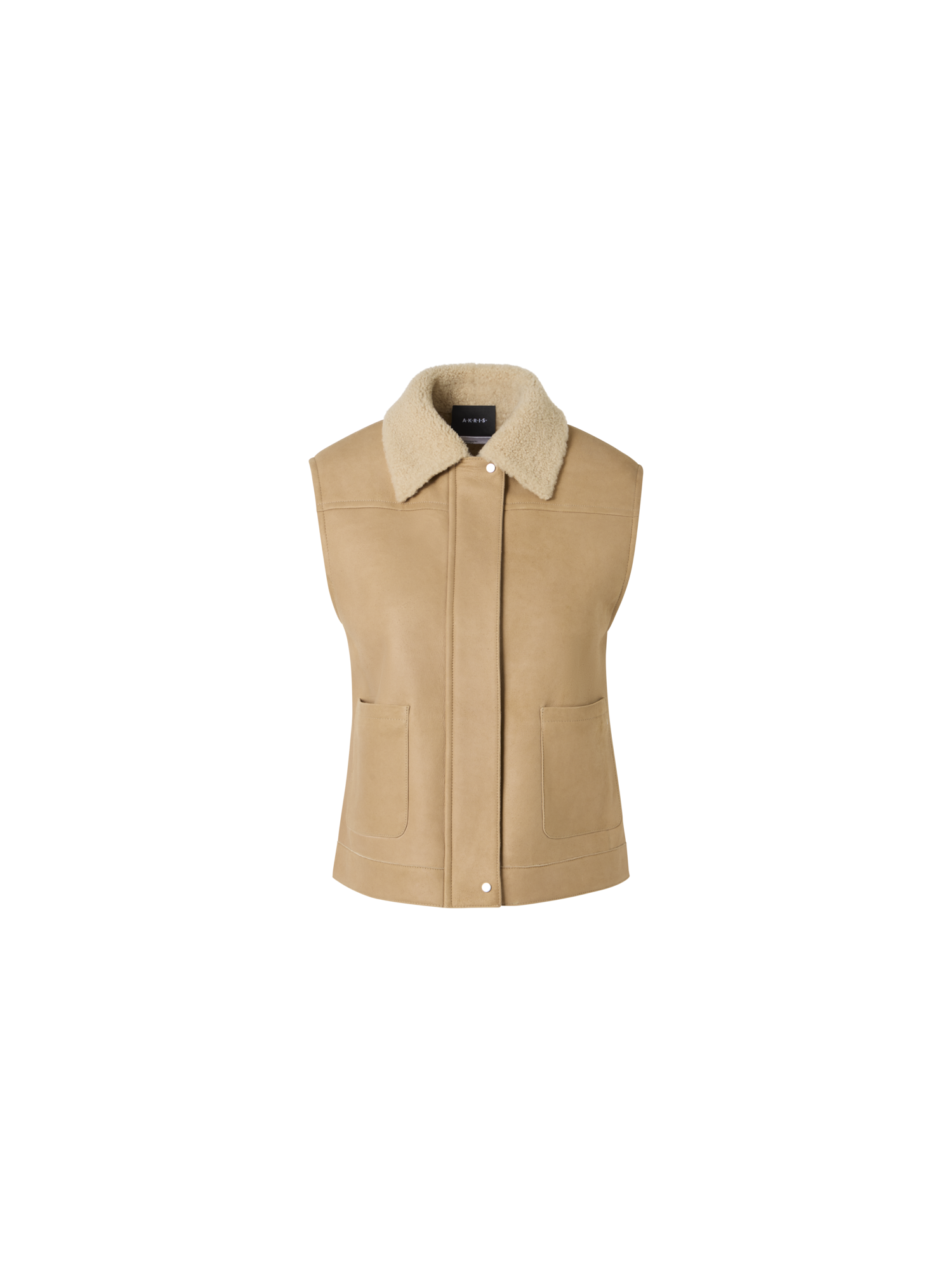 Designer Mika Lammfellweste mit Pelzkragen - Beige