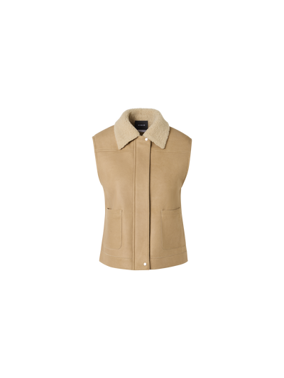 Designer Mika Lammfellweste mit Pelzkragen - Beige