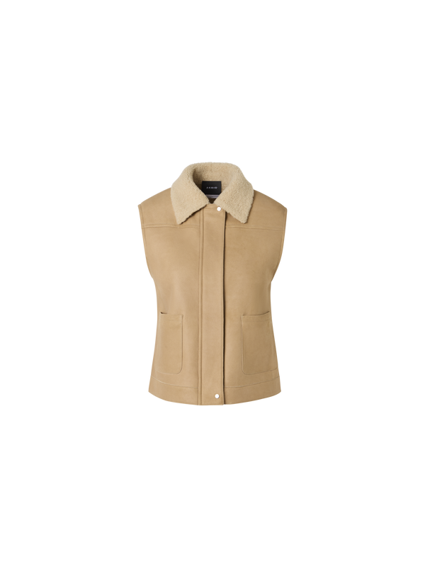 Designer Mika Lammfellweste mit Pelzkragen - Beige