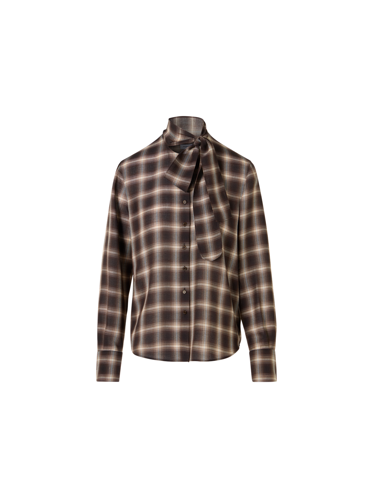 Designer Karierte Bluse in Woll-Shelley mit Schleifenkragen - Braun - Bunt