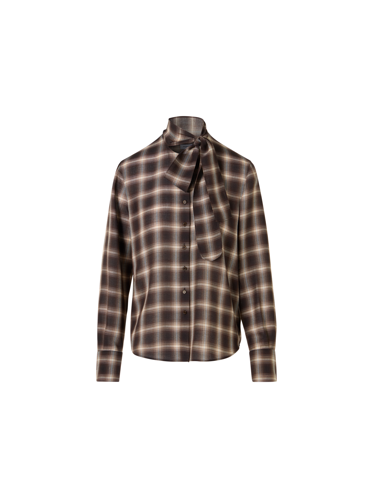 Designer Karierte Bluse in Woll-Shelley mit Schleifenkragen - Braun - Bunt