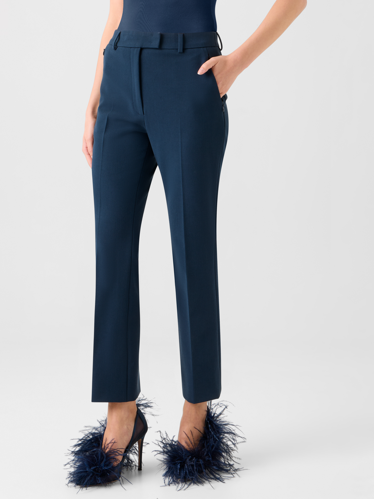 Designer Cropped Stretch Lyocell Wollhose gerade - Dunkelblau - Blau #editorial