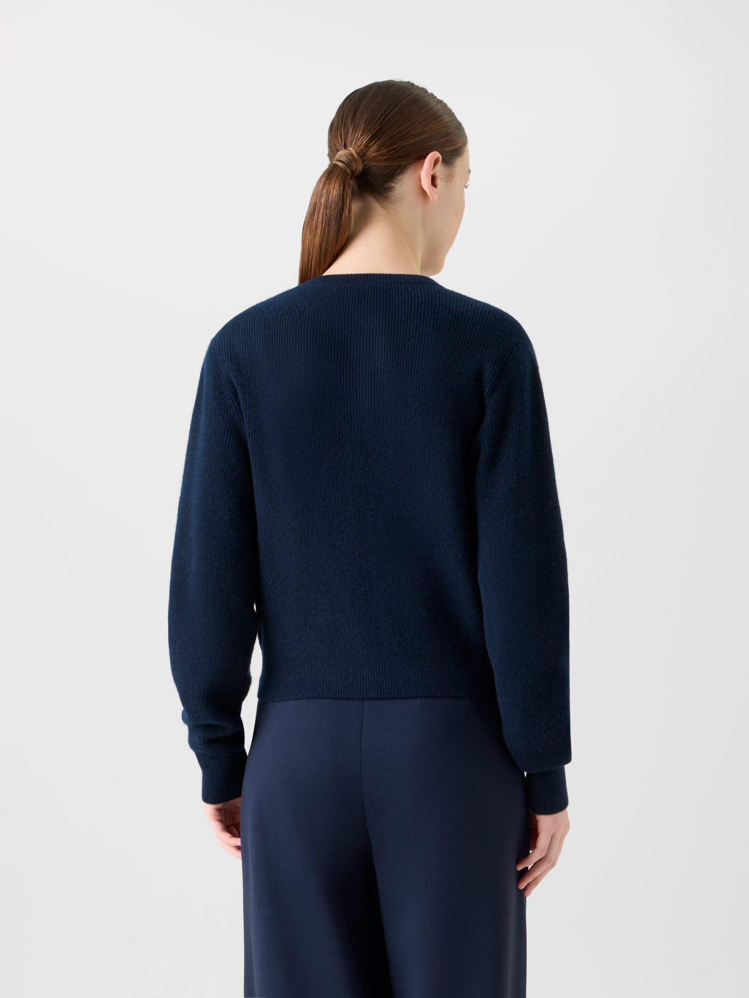 Designer Kaschmir Rippenstrick Cardigan mit Goldknöpfen - Dunkelblau - Blau 