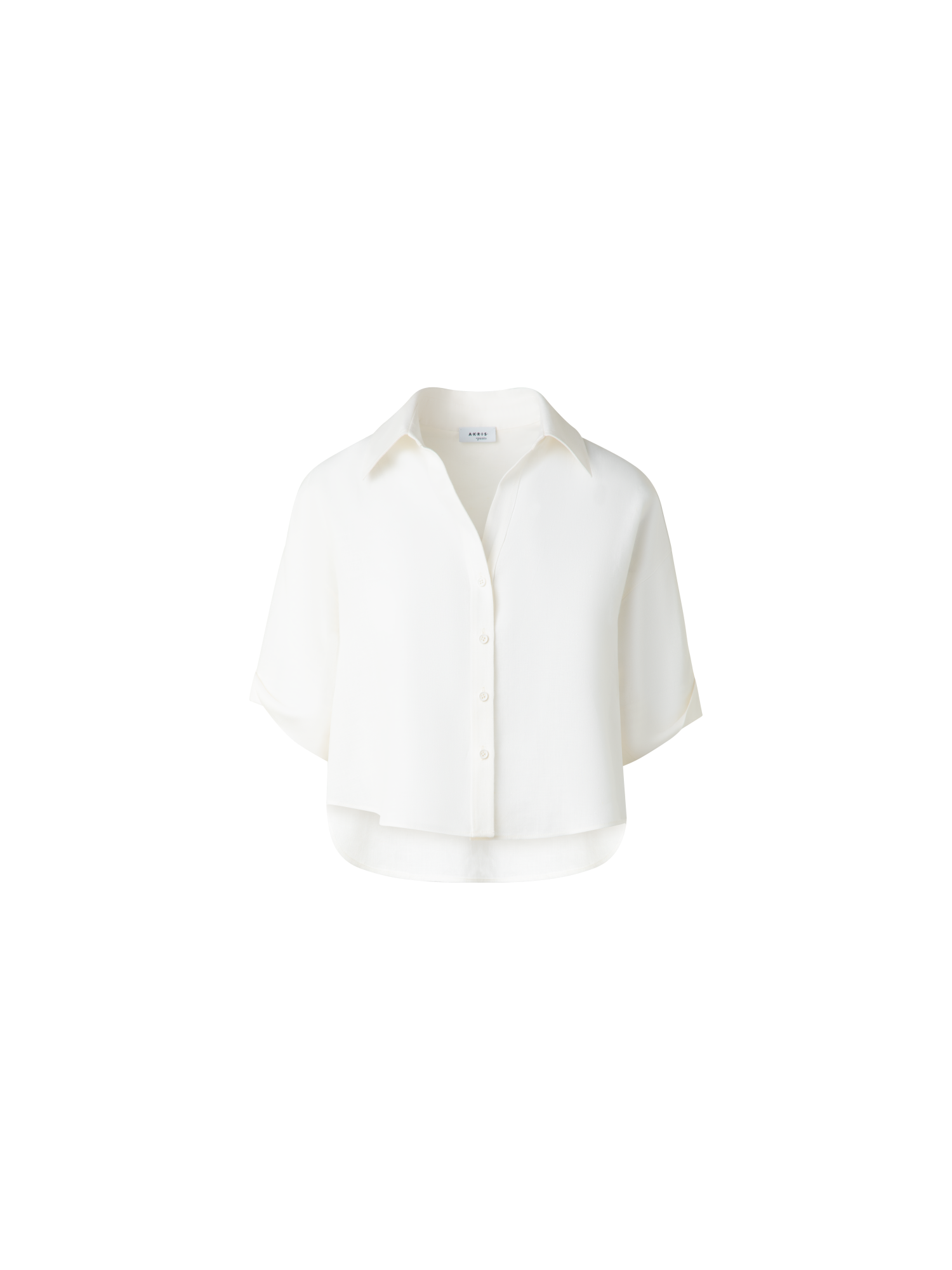 Designer Cropped-Bluse aus gewaschenem Leinen - Ecru - Weiss
