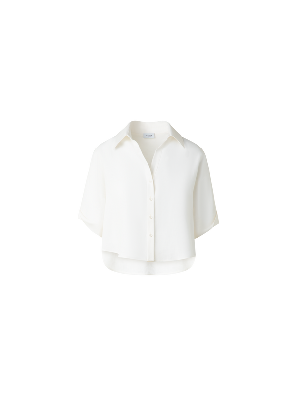 Designer Cropped-Bluse aus gewaschenem Leinen - Ecru - Weiss