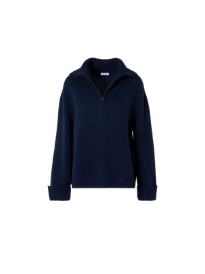 Designer Grobstrick-Pullover aus Yakwolle - Dunkelblau