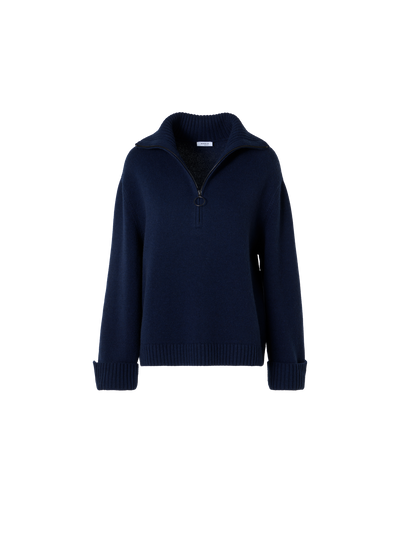 Designer Grobstrick-Pullover aus Yakwolle - Dunkelblau