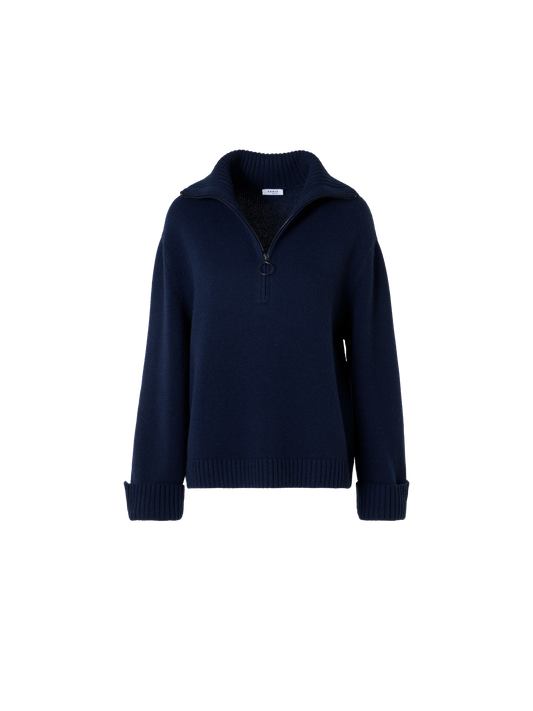 Designer Grobstrick-Pullover aus Yakwolle - Dunkelblau