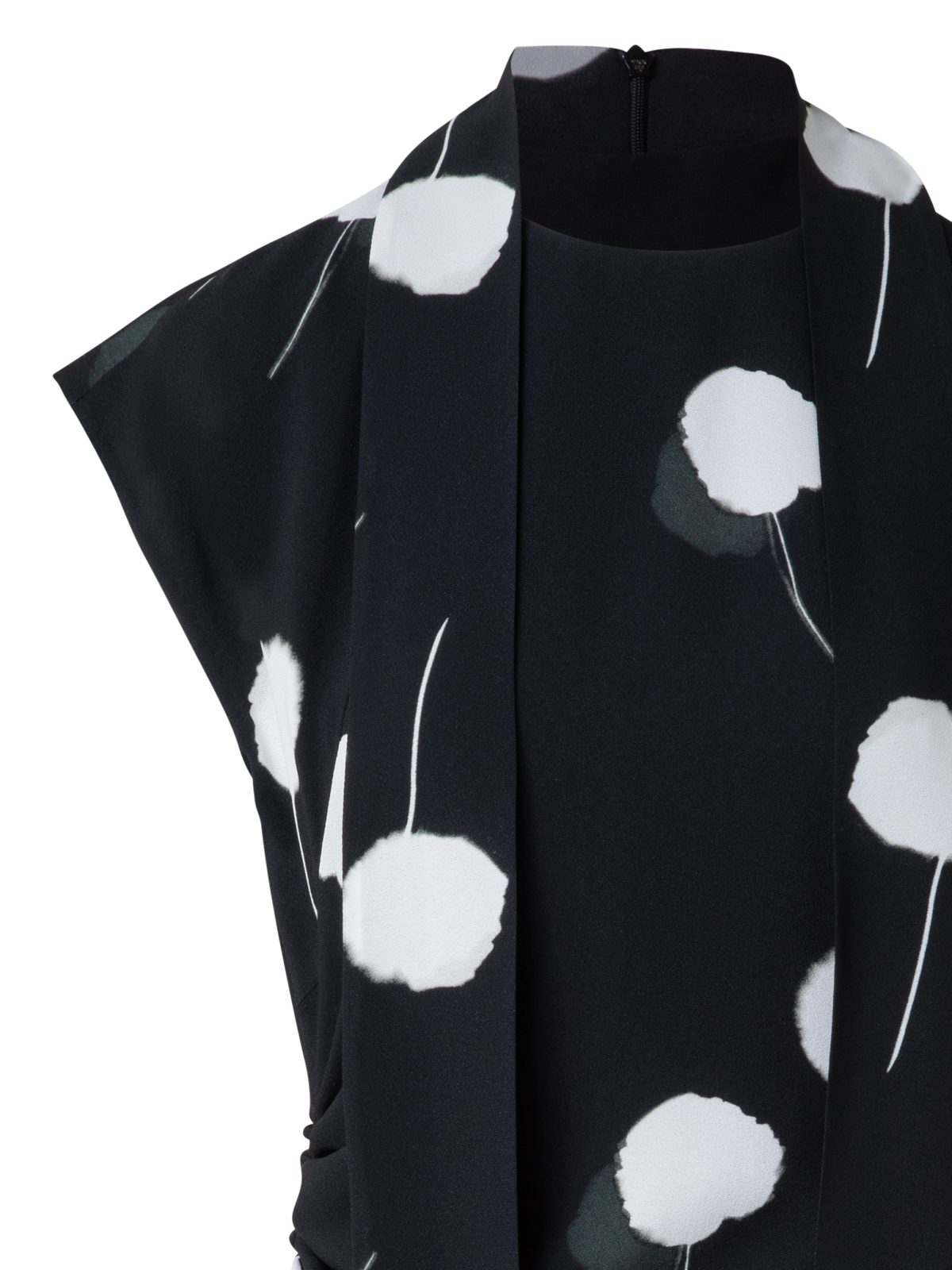 Designer Dandelion Druck Midikleid - abnehmbare Schleife - Schwarz - Bunt