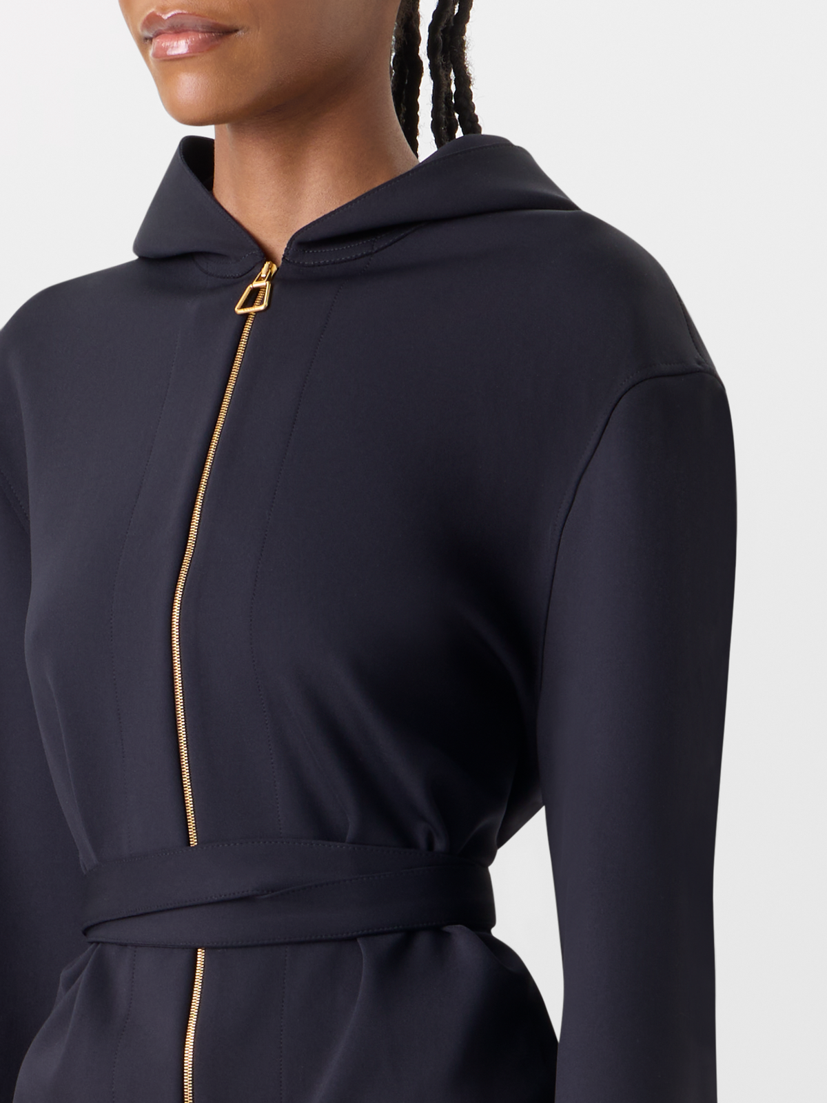 Designer Kapuzenjacke aus leichtem Neopren mit offenem Rücken - Schwarz 
