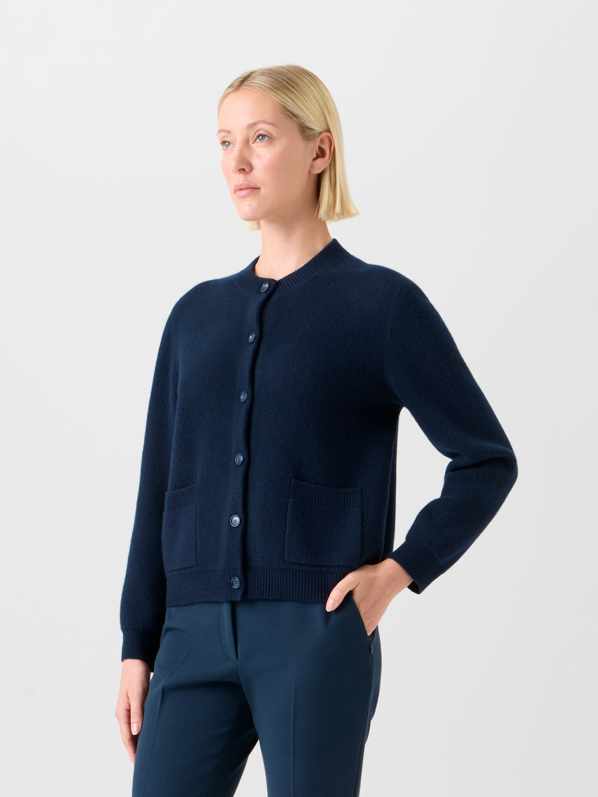Designer Relaxed Cardigan aus reinem Kaschmir Piqué - Dunkelblau - Blau #editorial
