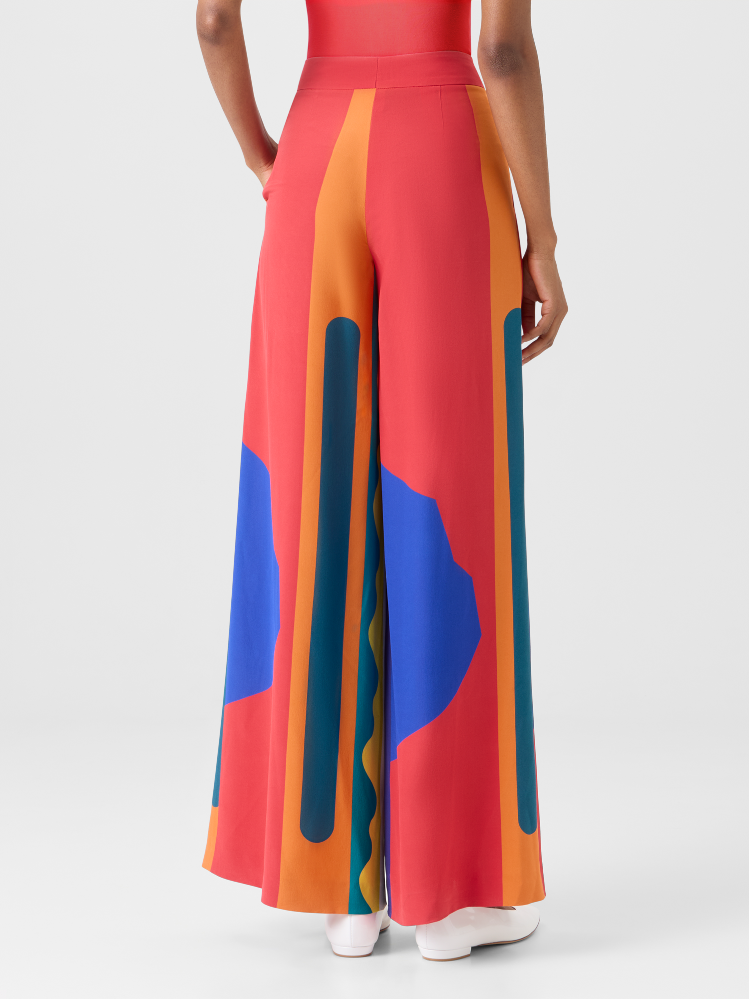 Designer Cassie weite Seidenhose mit Paravent-Druck - Bunt