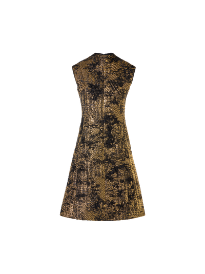 Designer Minikleid in Fragmented Jacquard - Bunt - Schwarz - Gold