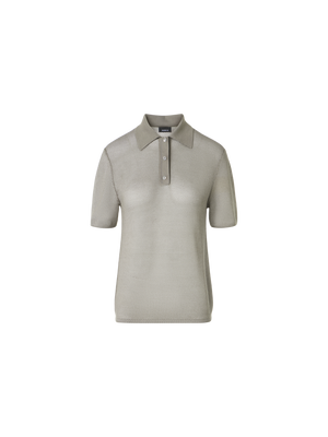 Designer Relaxed-Fit Seiden-Polopullover im zweifarbigen Gittermuster - Beige