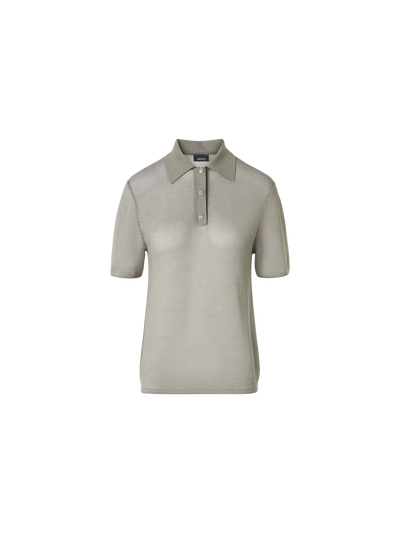 Designer Relaxed-Fit Seiden-Polopullover im zweifarbigen Gittermuster - Beige