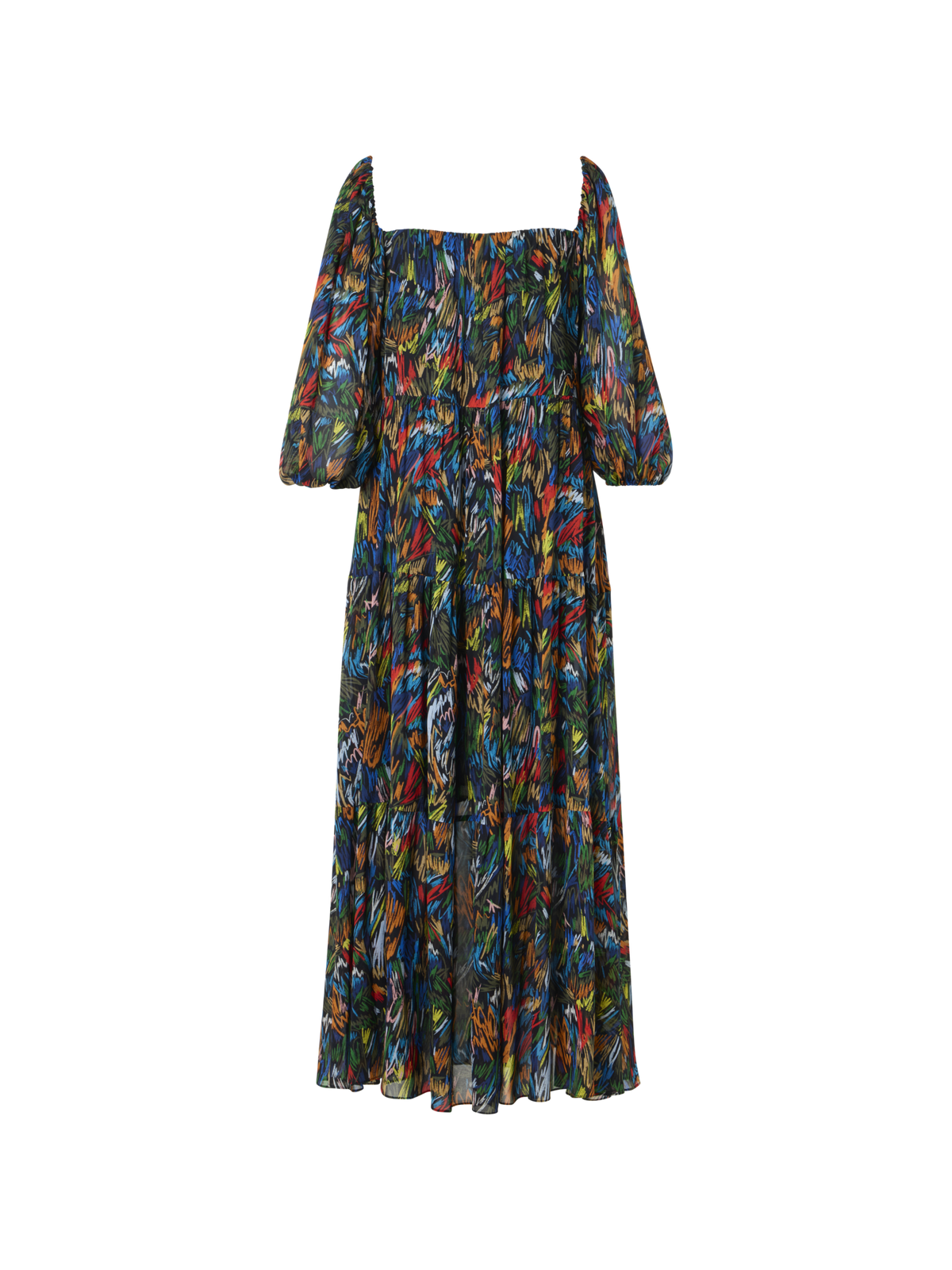 Designer Boho-Maxikleid mit Scribble-Druck - Schwarz - Bunt