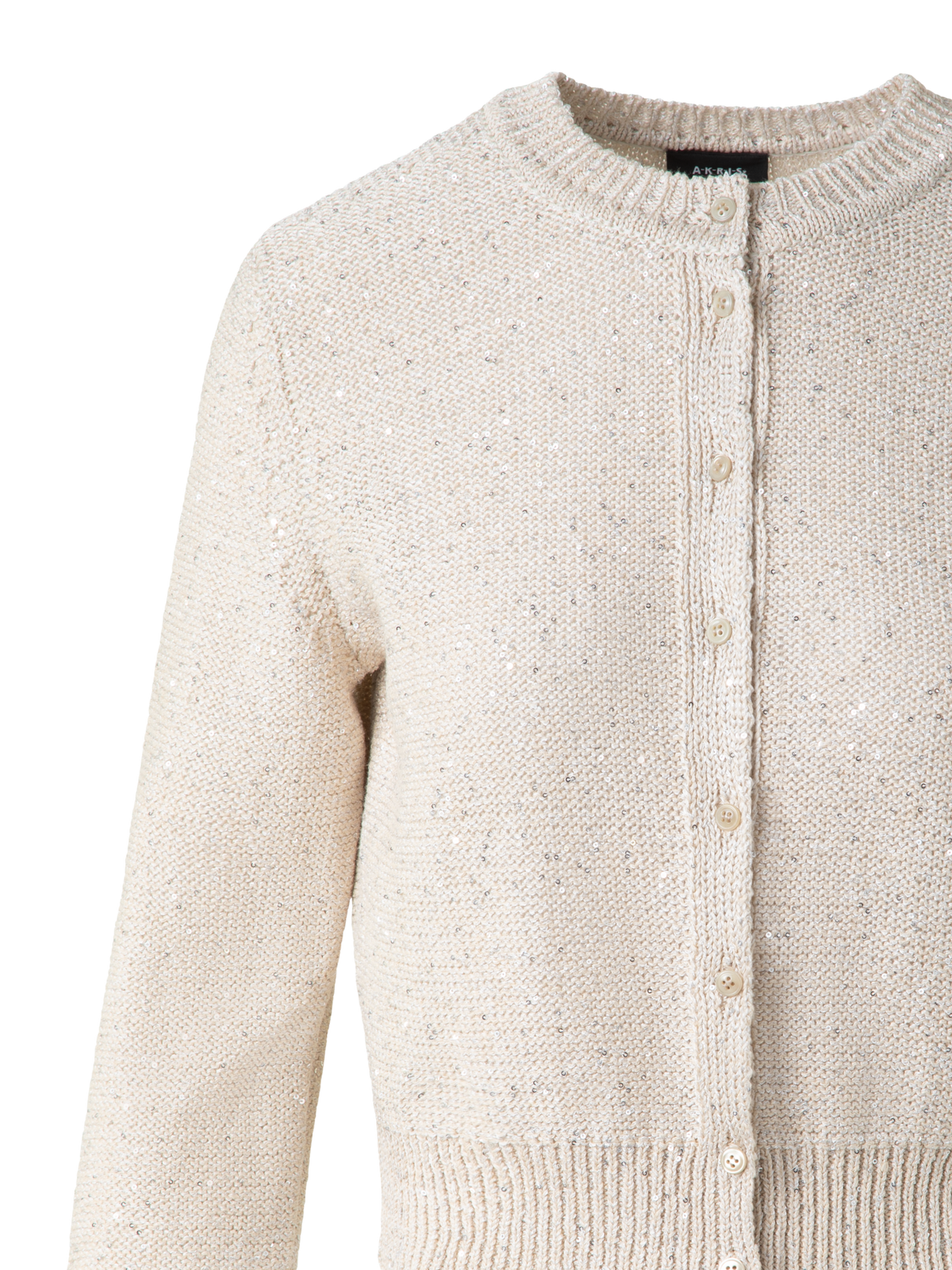 Designer Leinen-Baumwoll-Cardigan mit Micro-Pailletten - Beige