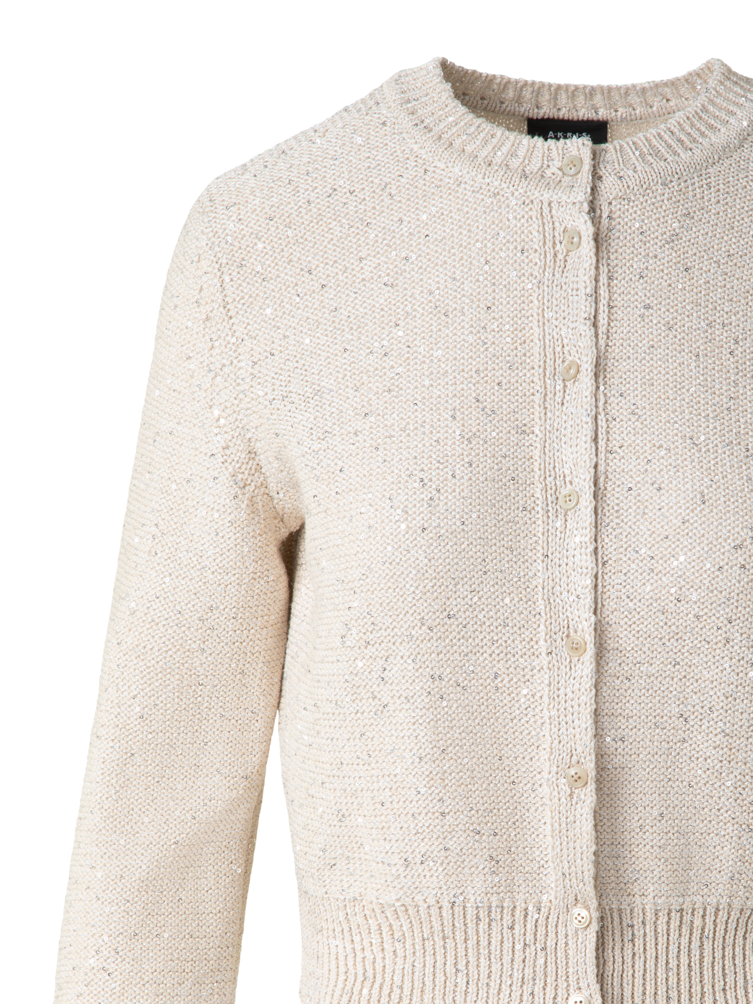 Designer Leinen-Baumwoll-Cardigan mit Micro-Pailletten - Beige