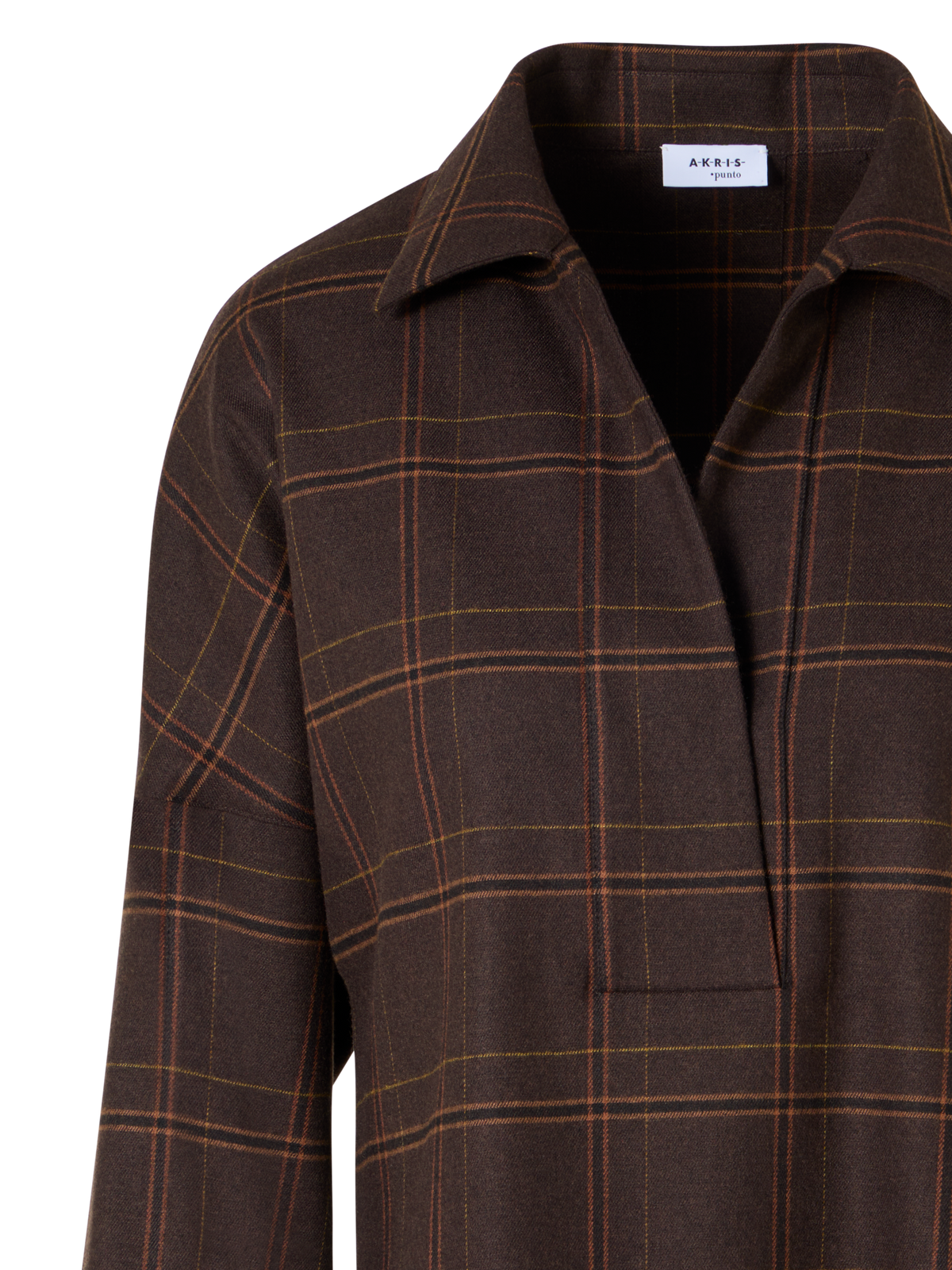 Designer Kastige Karobluse aus Flanell - Braun
