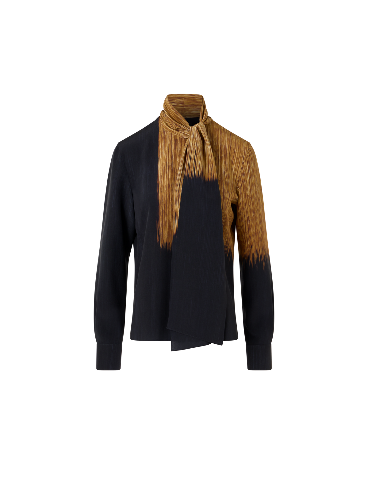 Designer Seidenbluse mit Oro Lienzo Print und Schal - Braun - Schwarz - Bunt