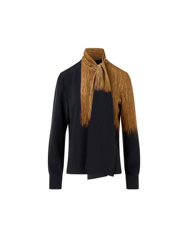 Designer Seidenbluse mit Oro Lienzo Print und Schal - Braun - Schwarz - Bunt