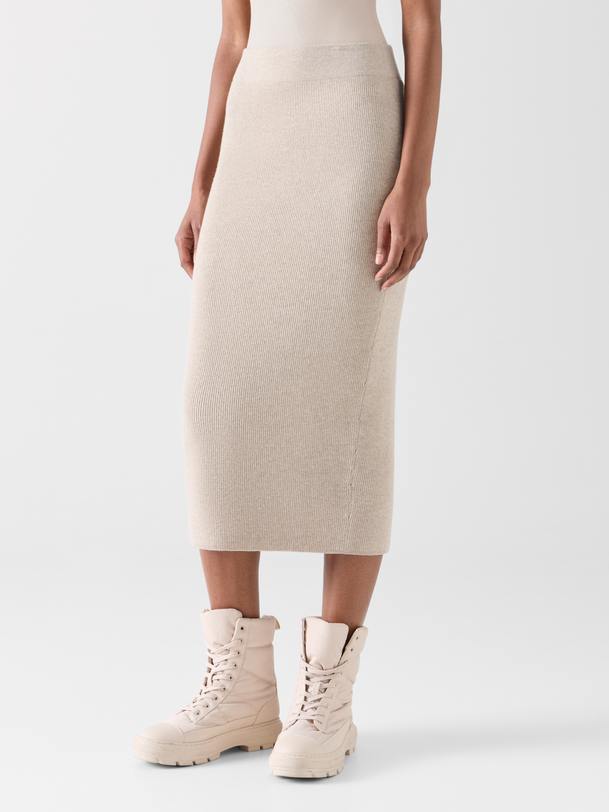 Designer Strickrock aus Wolle-Kaschmir - Beige 