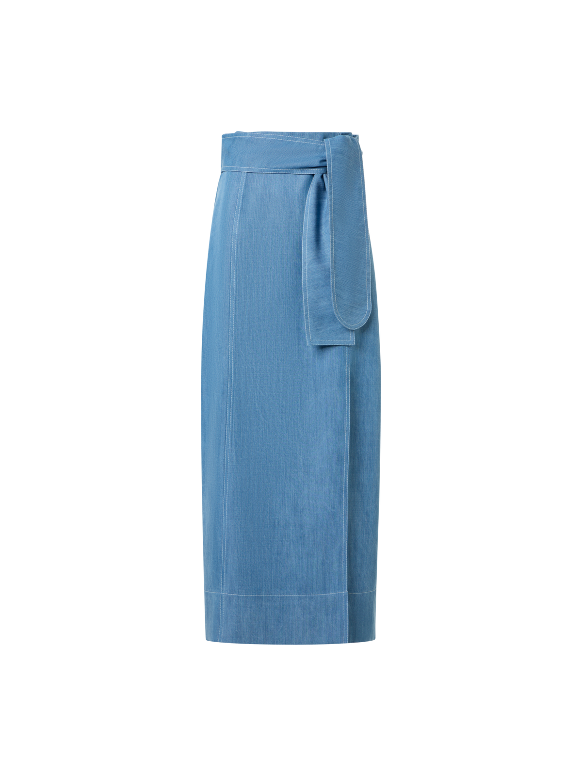 Designer Midi-Bleistiftrock aus Viskose-Denim mit Wickeldetail - Blau