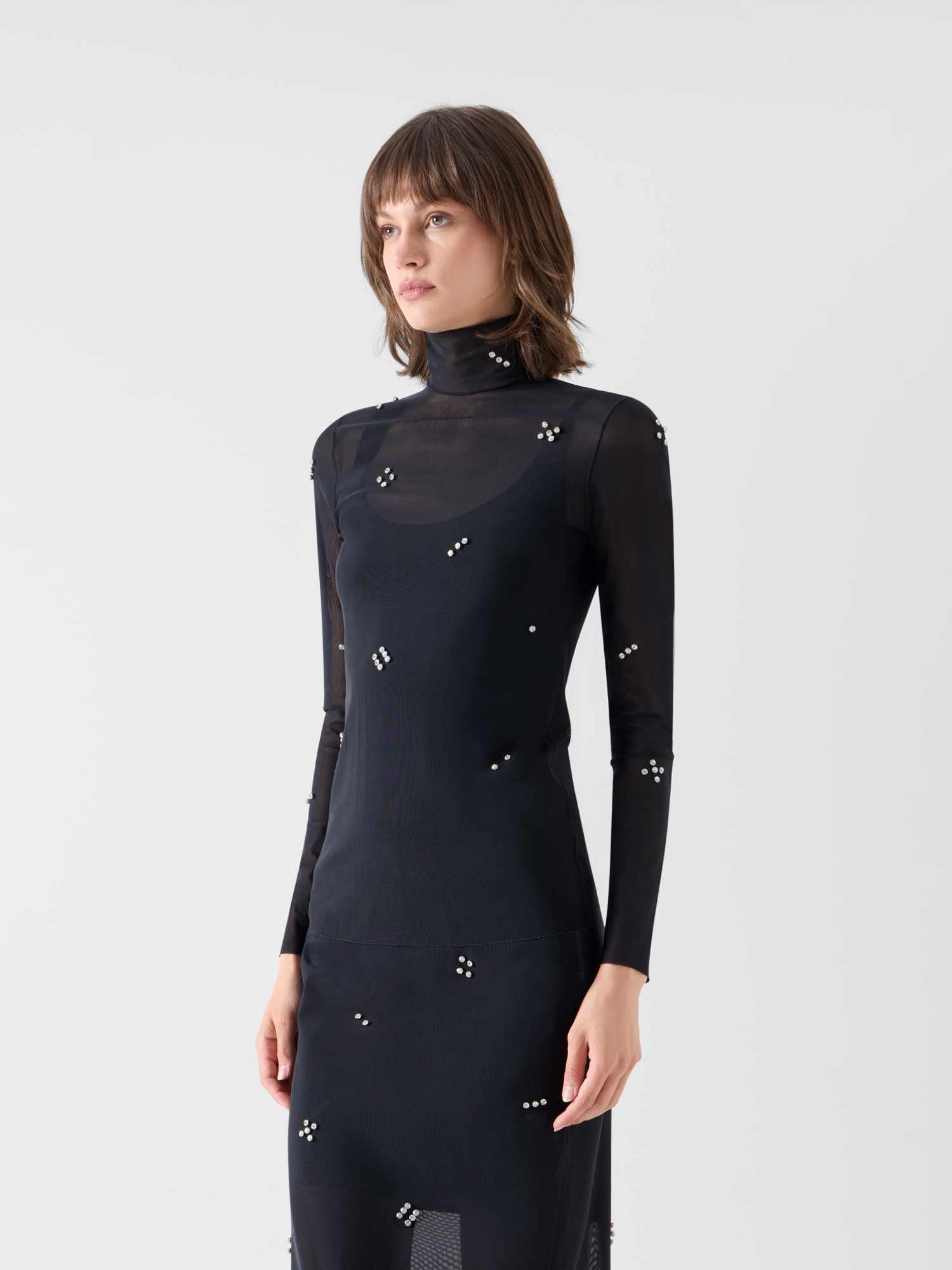 Designer Tüllbluse mit Diamond Dice Dot Verzierung - Schwarz 