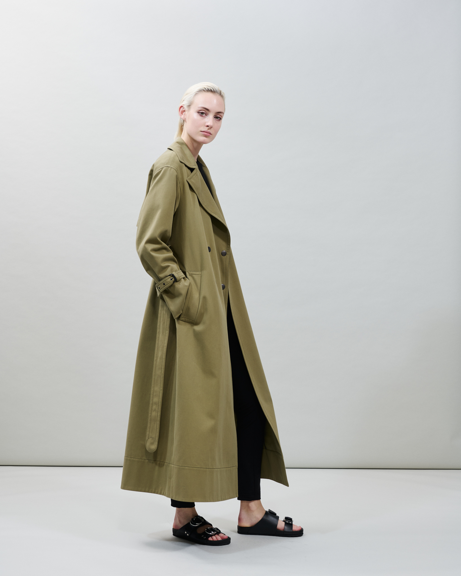 Designer Langer wasserabweisender Maxi-Trenchcoat - Grün 