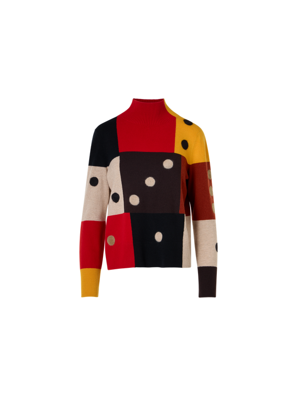 Designer Wolle-Kaschmir Pullover mit Dice Intarsia - Bunt