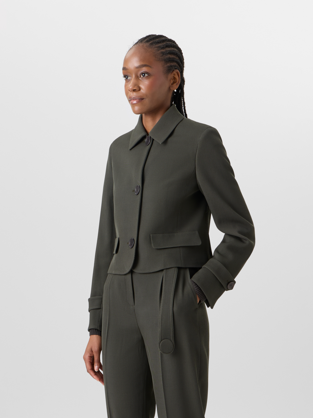 Designer Langärmelige Jacke aus Woll-Tricotine - Grün #editorial