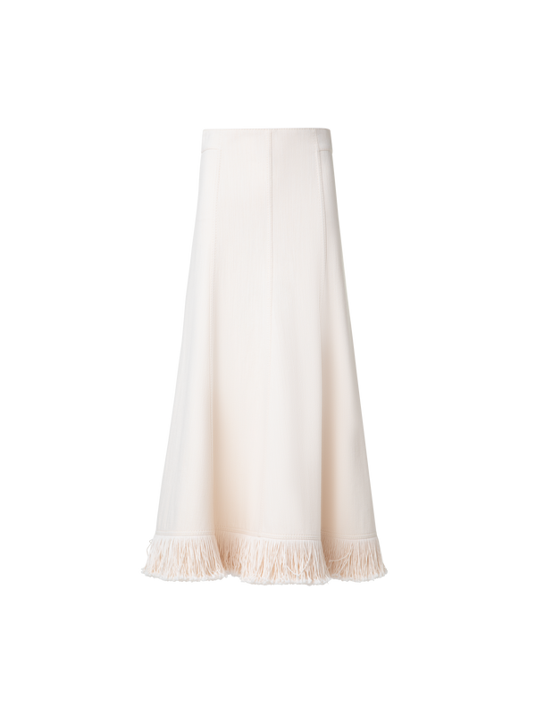 Designer Denim-Midirock mit Fransen - Beige