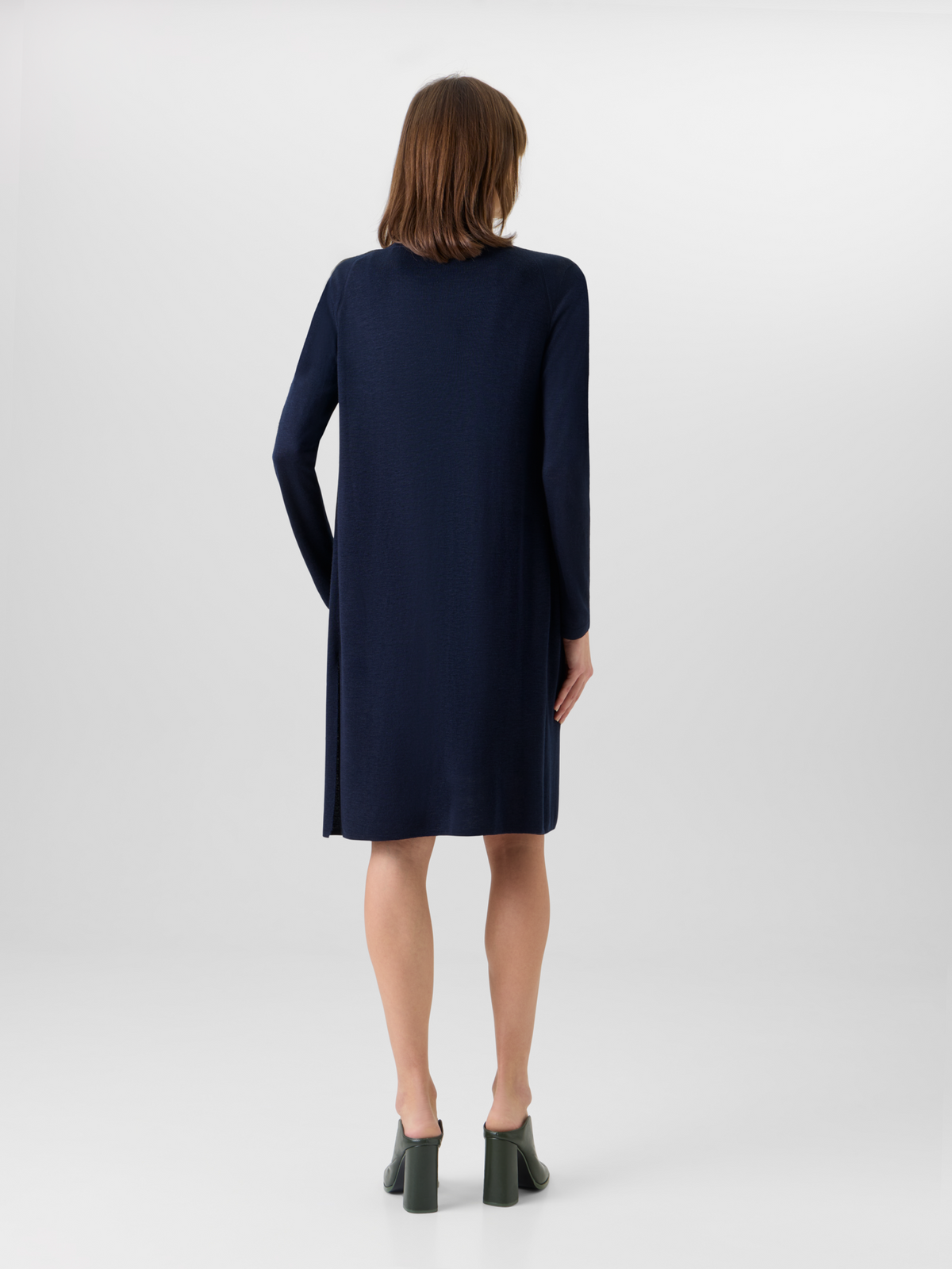 Designer Langärmeliger Strickmantel aus Leinen-Seide - Dunkelblau #editorial