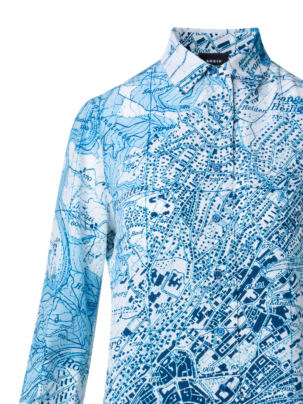 Designer Seidenbluse mit St. Gallen Map Druck - Blau - Bunt