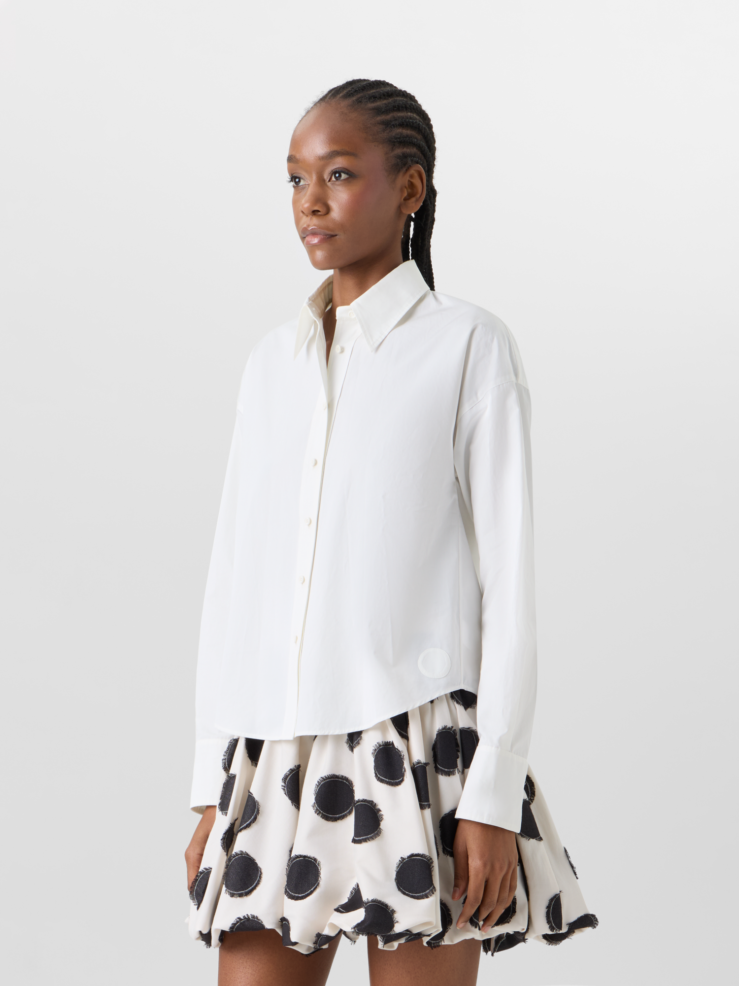 Designer Cropped-Hemd aus Baumwollpopeline - Ecru 