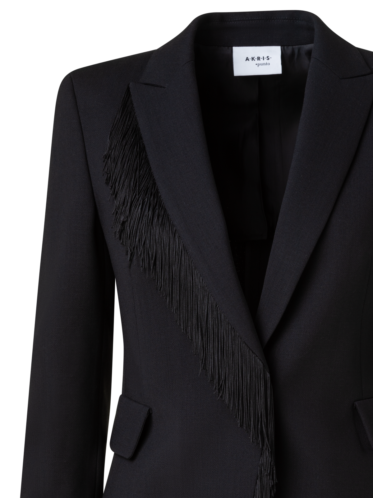 Designer Blazer mit Fransen aus Woll-Stretch-Crêpe - Schwarz