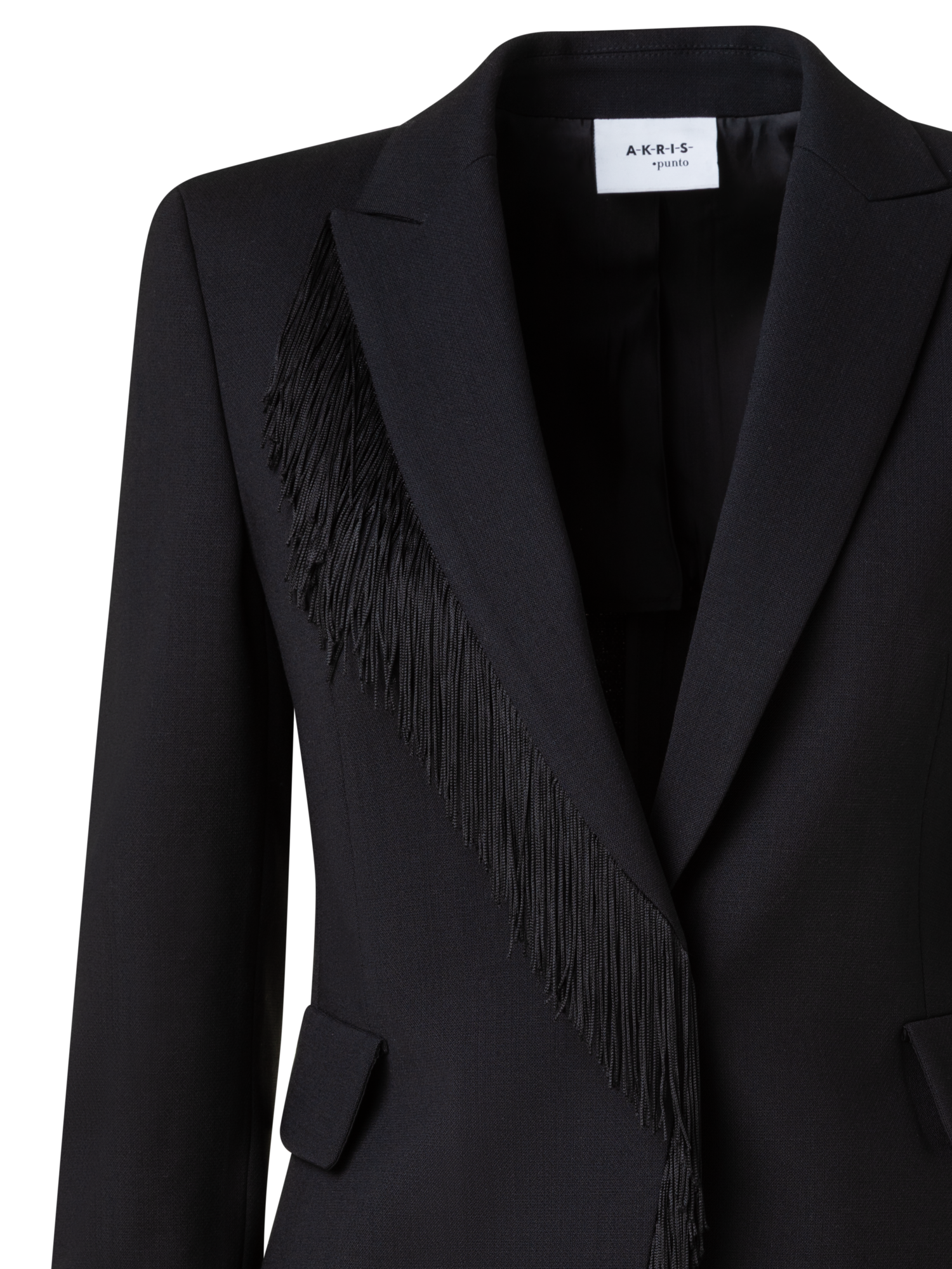 Designer Blazer mit Fransen aus Woll-Stretch-Crêpe - Schwarz