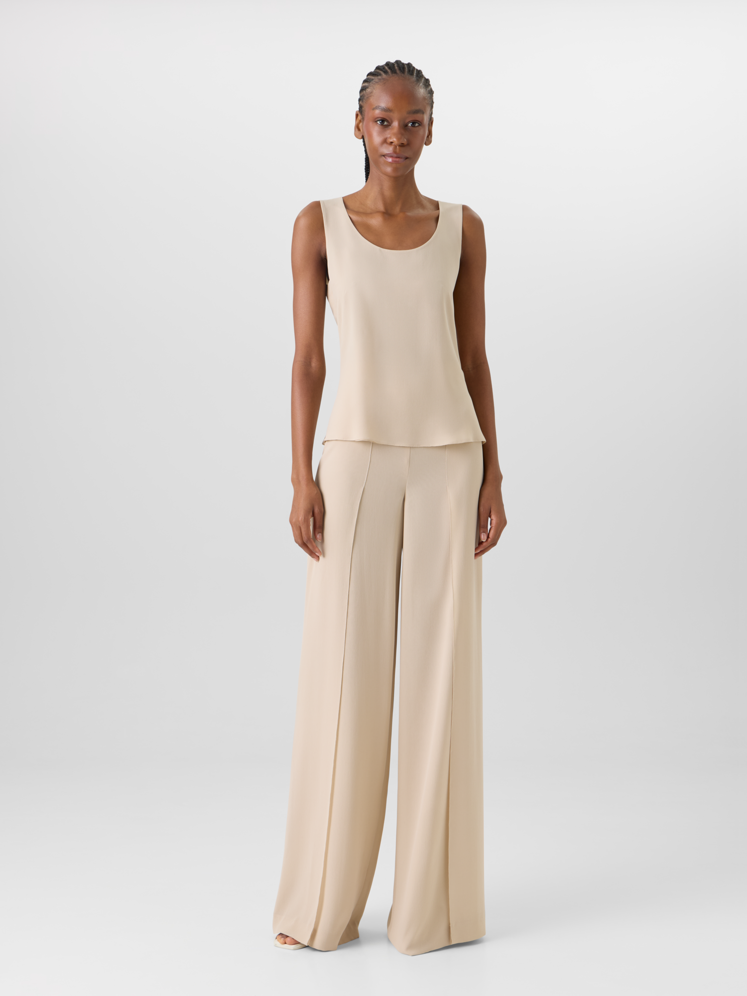 Designer Ärmelloses Top aus Seidengeorgette - Beige 