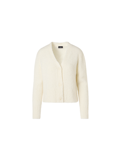 Designer Kurze Strickjacke aus Kaschmir-Seide-Bouclé - Ecru