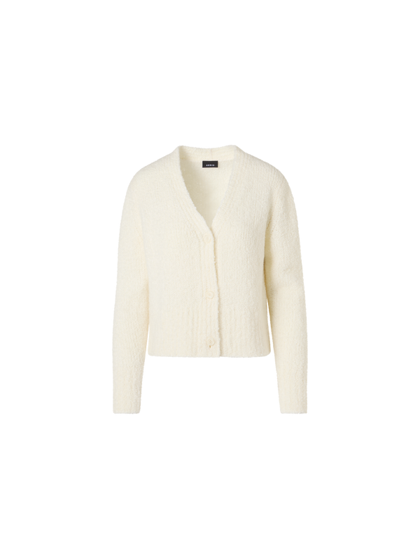 Designer Kurze Strickjacke aus Kaschmir-Seide-Bouclé - Ecru